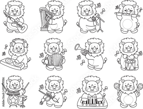 Coloring book of Cute Lion icon. Outline of Funny baby Lion animal series stock illustration. life of fluffy Lion designs.
