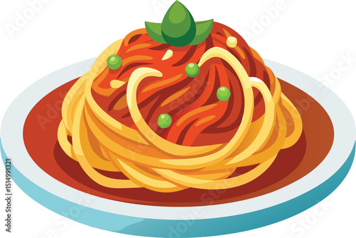 Delicious Spaghetti with Tomato Sauce and Basil on a Plate.