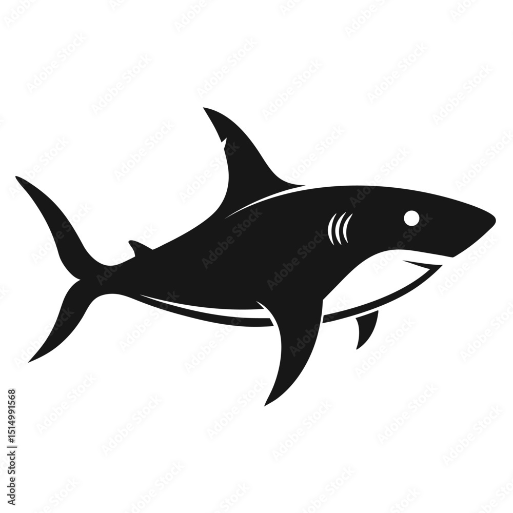 Fototapeta premium A shark silhouette illustration on white backgroun