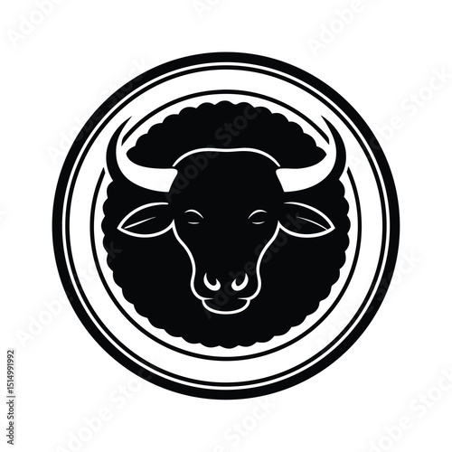 Monochrome Bull Head in Circle Emblem Design