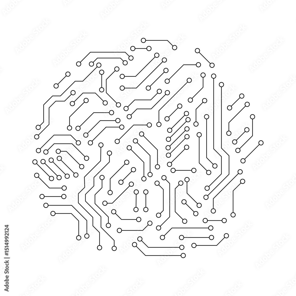 Printed circuit board black and white circle shape symbol of computer technology, vector 