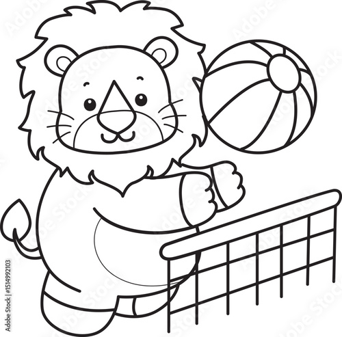 Coloring book of Cute Lion icon. Outline of Funny baby Lion animal series stock illustration. life of fluffy Lion designs.
