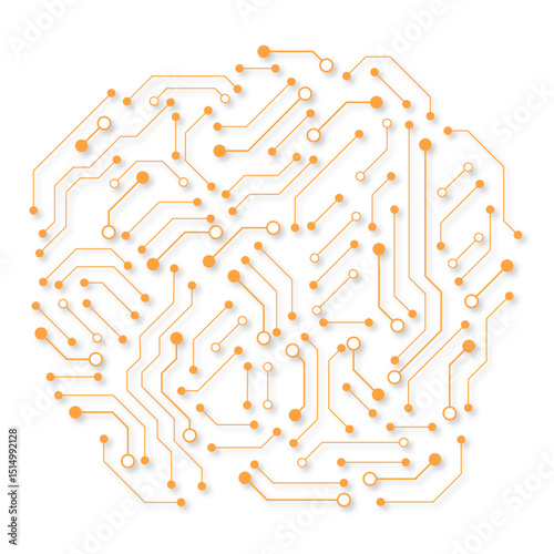 Printed circuit board orange and white circle shape symbol of computer technology, vector