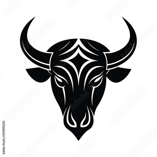 Stylized Black and White Bull Head Illustration