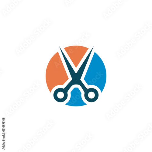Stylized scissors logo in circle of orange and blue colors vector