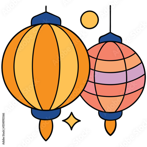 paper lanterns flat vector illustration white background