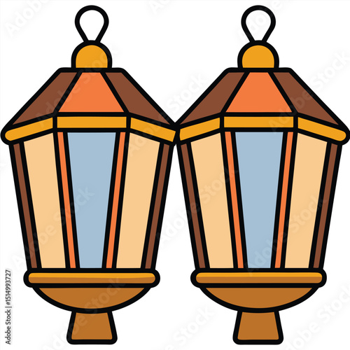 paper lanterns flat vector illustration white background