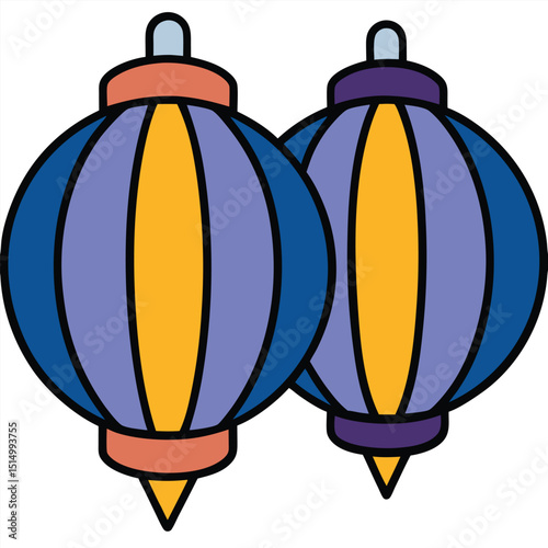 paper lanterns flat vector illustration white background