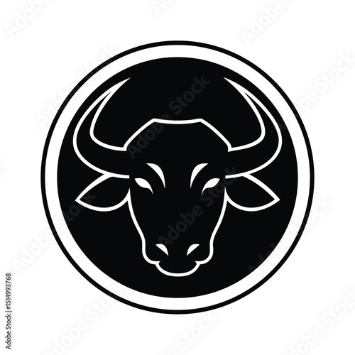 Minimalist Black and White Bull Head Icon