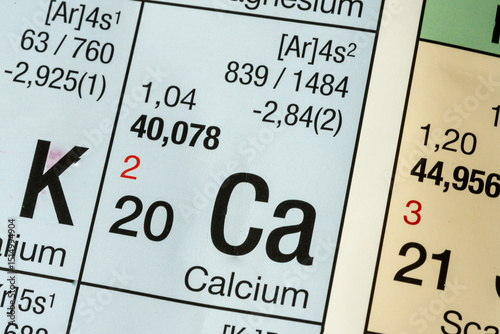 Calcium German periodic table of elements macro close-up chemical physical description