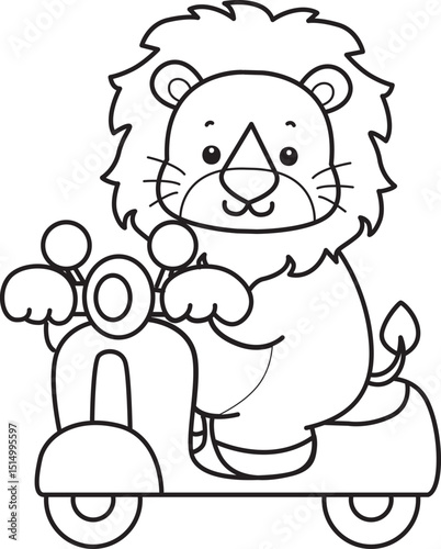 Coloring book of Cute Lion icon. Outline of Funny baby Lion animal series stock illustration. life of fluffy Lion designs.
