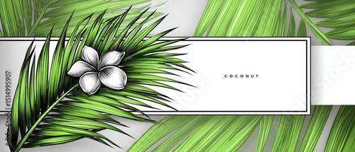 Tropical palm leaves with flower