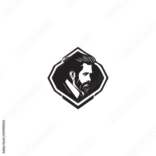 Bearded man silhouette profile in octagon elegant vector design