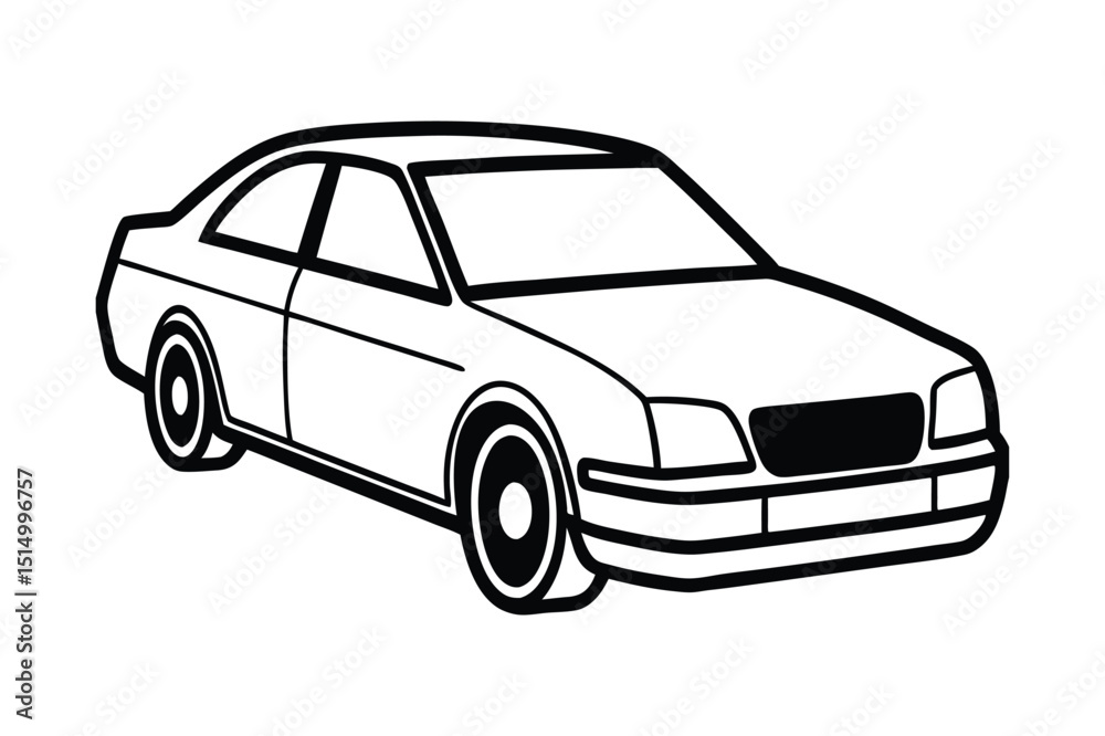 Fototapeta premium Classic Car Illustration Simple Line Drawing of a Sedan
