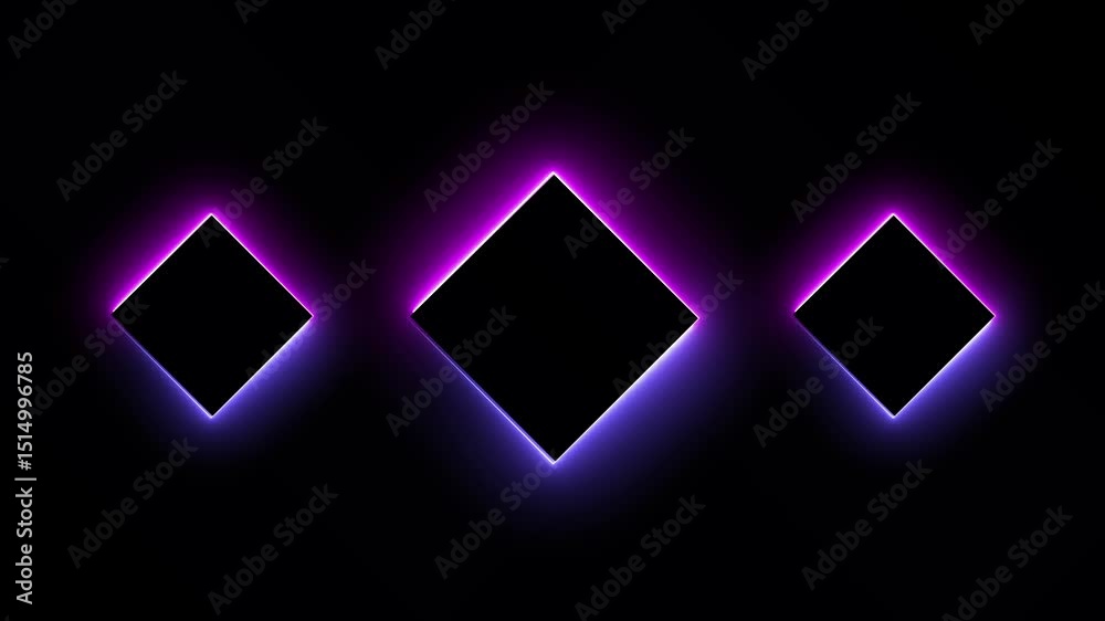 Neon glowing frame rectangle animation isolated on black background ...