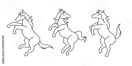 立ち上がる馬の線画イラスト