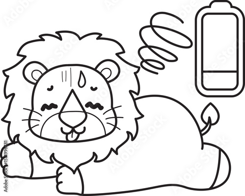 Coloring book of Cute Lion icon. Outline of Funny baby Lion animal series stock illustration. life of fluffy Lion designs.
