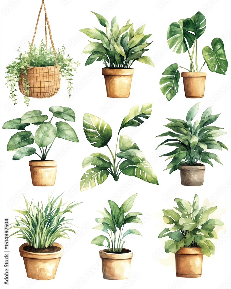 Fototapeta premium Collection of decorative house plants.