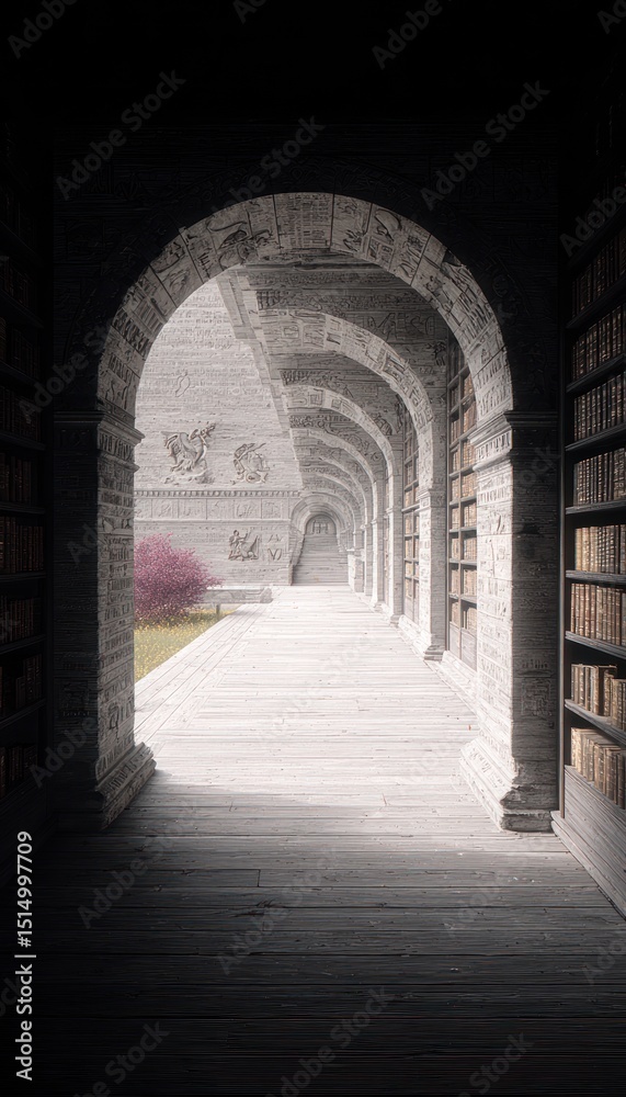 Obraz premium Ancient library passageway