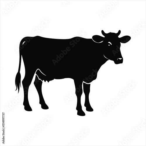 Cute Cartoon Cow Illustration, Dairy Farm Animal, Livestock Vector Art, Agriculture and Milk Silhouette , ai generated
