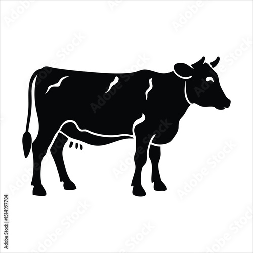 Cute Cartoon Cow Illustration, Dairy Farm Animal, Livestock Vector Art, Agriculture and Milk Silhouette , ai generated
