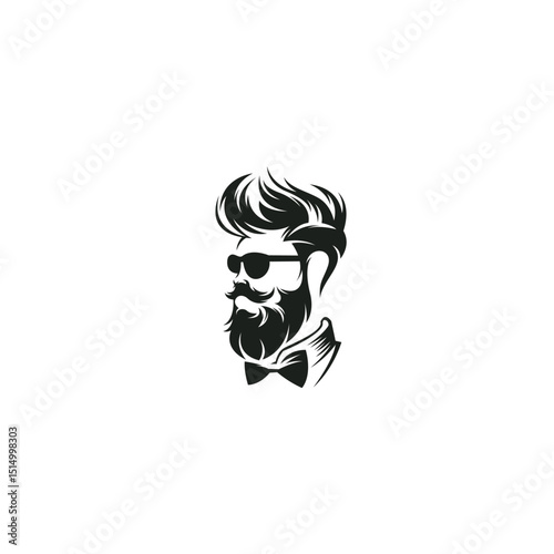Stylish bearded man portrait with bowtie and sunglasses elegant black vector illustration