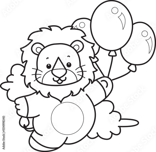 Coloring book of Cute Lion icon. Outline of Funny baby Lion animal series stock illustration. life of fluffy Lion designs.
