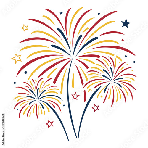 Festive Fireworks Icons – Flat and Line Style Vector