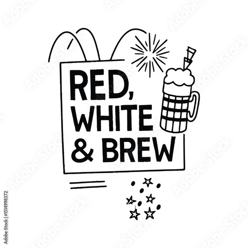 American Day Red and White Brew Vector Set – 4th of July