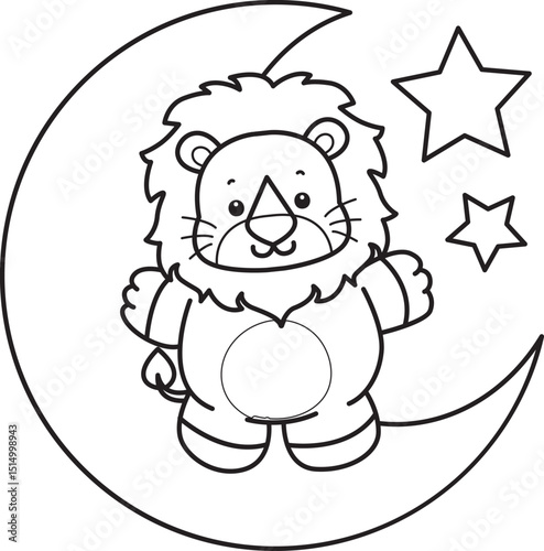 Coloring book of Cute Lion icon. Outline of Funny baby Lion animal series stock illustration. life of fluffy Lion designs.
