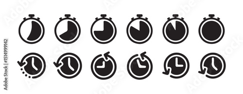 Flat Clock and Timer Icons – UI/UX Design Elements