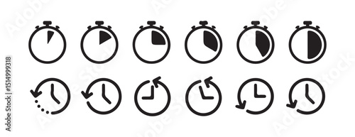 Flat Clock and Timer Icons – UI/UX Design Elements