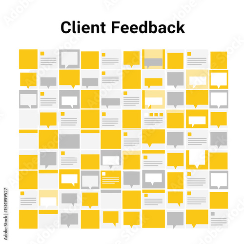Client Feedback Mosaic: A conceptual depiction of client opinions and experiences, visualized through an assortment of speech bubble tiles arranged in an artistic arrangement.