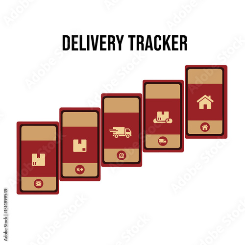 Digital Delivery: A modern digital illustration, highlighting the concept of a delivery tracker, shows a series of smartphones displaying the delivery progress, from dispatch to arrival. 