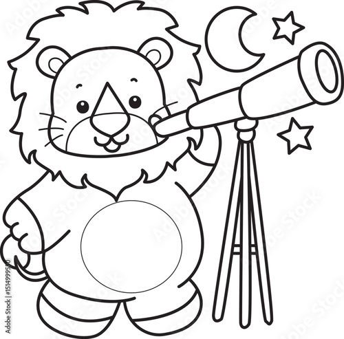 Coloring book of Cute Lion icon. Outline of Funny baby Lion animal series stock illustration. life of fluffy Lion designs.
