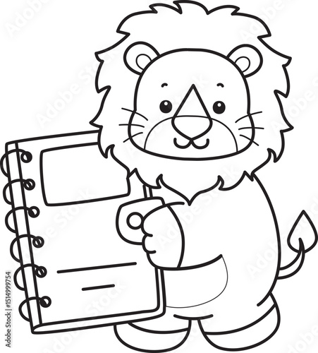 Coloring book of Cute Lion icon. Outline of Funny baby Lion animal series stock illustration. life of fluffy Lion designs.
