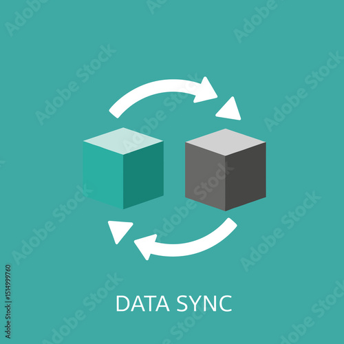 Data Sync Concept: Modern 3D rendering of two cubes with arrows, demonstrating data synchronization and information exchange.