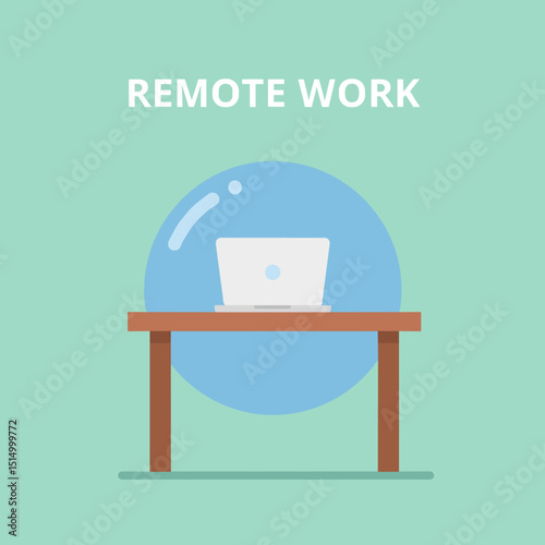 Digital Nomad's Workspace: A modern illustration featuring a laptop resting on a desk, embodying the flexibility of remote work. A clean and simple representation of the modern workplace.