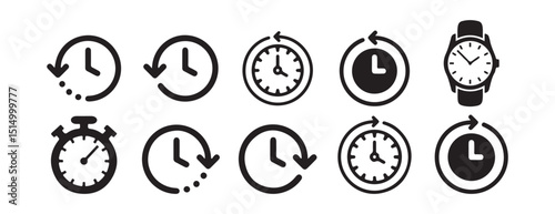 Vector Time Icon Set – Flat Clock and Countdown Symbols