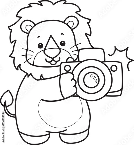 Coloring book of Cute Lion icon. Outline of Funny baby Lion animal series stock illustration. life of fluffy Lion designs.
