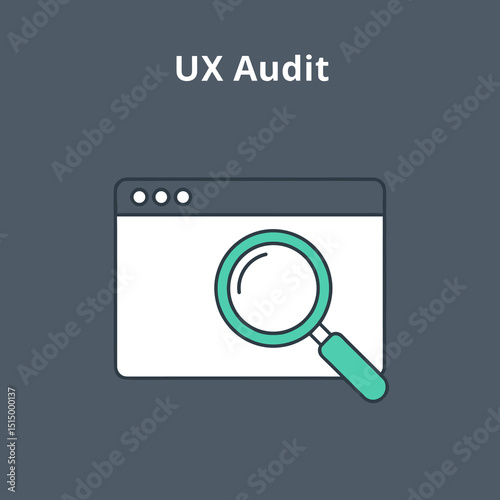 UX Audit Icon: A clean and modern icon depicting a magnifying glass over a web browser window, symbolizing the process of UX auditing and website analysis.