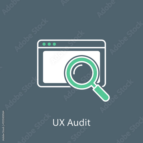 UX Audit Icon: A stylized illustration of UX Audit, featuring a magnifying glass positioned over a digital display window, designed with a modern, clean aesthetic, perfect for projects.