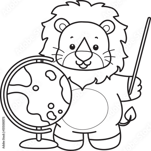 Coloring book of Cute Lion icon. Outline of Funny baby Lion animal series stock illustration. life of fluffy Lion designs.
