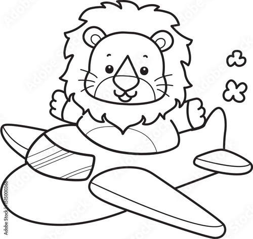 Coloring book of Cute Lion icon. Outline of Funny baby Lion animal series stock illustration. life of fluffy Lion designs.
