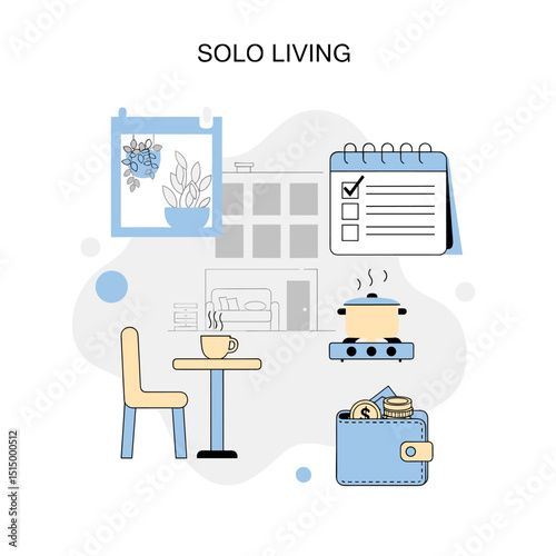Solo Living: Simplify your life with this image, showcasing a curated collection of everyday essentials for independent living. Designed to evoke a sense of modern simplicity and functionality.