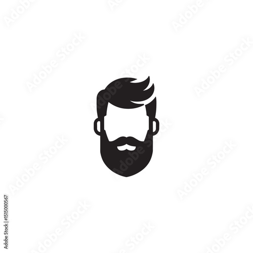 Minimalist black silhouette of a bearded man head with stylish hair