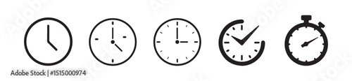 Set of Analog Wall Clocks Showing Different Times – Vector Illustration