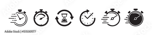 Black Round Clock Icons for Time and Timer Concepts - vctor illustration