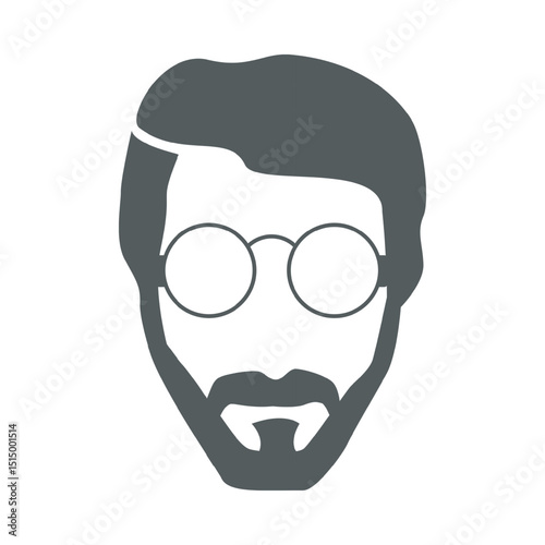 Minimalist gray icon of a man with round glasses and short hair