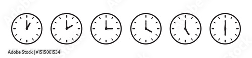 Set of Analog Wall Clocks Showing Different Times – Vector Illustration